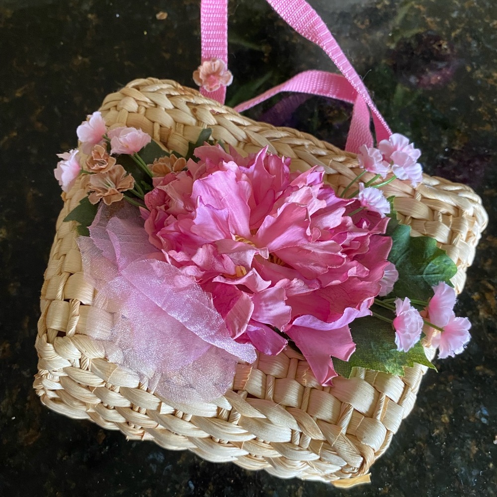 Girls Floral Woven Basket with Pink Accents